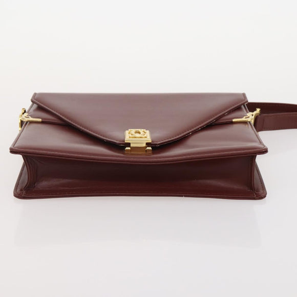 CARTIER Must Line Hand Bag Leather 4 Set Bordeaux Black Auth 176449