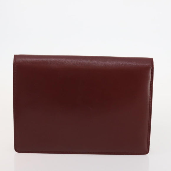 CARTIER Must Line Hand Bag Leather 4 Set Bordeaux Black Auth 176449