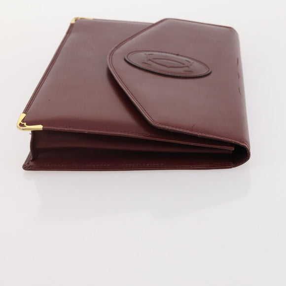 CARTIER Must Line Hand Bag Leather 4 Set Bordeaux Black Auth 176449