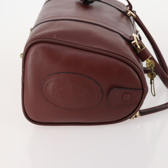 CARTIER Must Line Hand Bag Leather 4 Set Bordeaux Black Auth 176449