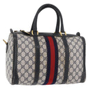 GUCCI GG Supreme Sherry Line Boston Bag PVC Navy Gold Auth 176471-1