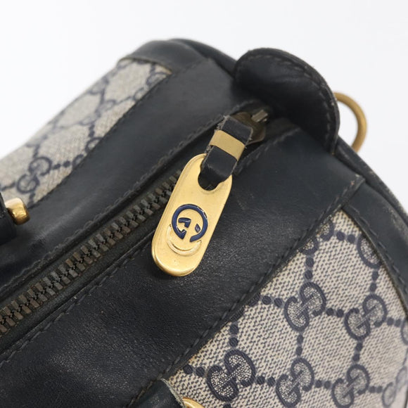 GUCCI GG Supreme Sherry Line Boston Bag PVC Navy Gold Auth 176471