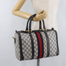 GUCCI GG Supreme Sherry Line Boston Bag PVC Navy Gold Auth 176471-19