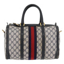 GUCCI GG Supreme Sherry Line Boston Bag PVC Navy Gold Auth 176471-13