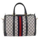 GUCCI GG Supreme Sherry Line Boston Bag PVC Navy Gold Auth 176471-2