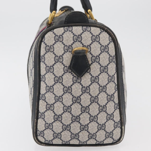 GUCCI GG Supreme Sherry Line Boston Bag PVC Navy Gold Auth 176471