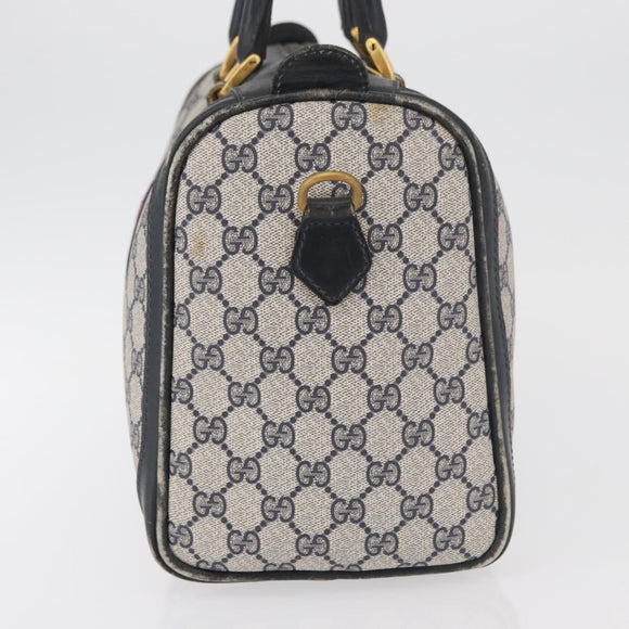 GUCCI GG Supreme Sherry Line Boston Bag PVC Navy Gold Auth 176471