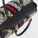 GUCCI GG Supreme Sherry Line Boston Bag PVC Navy Gold Auth 176471-6