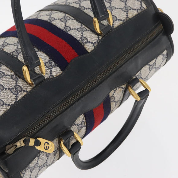 GUCCI GG Supreme Sherry Line Boston Bag PVC Navy Gold Auth 176471