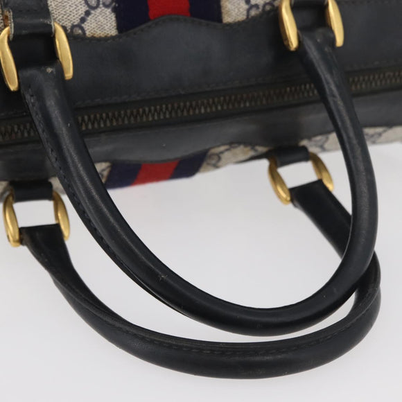 GUCCI GG Supreme Sherry Line Boston Bag PVC Navy Gold Auth 176471
