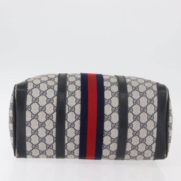 GUCCI GG Supreme Sherry Line Boston Bag PVC Navy Gold Auth 176471