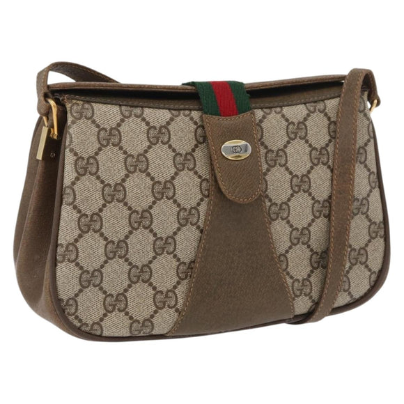 GUCCI GG Supreme Web Sherry Line Bag PVC Beige Gold 10 02 024 Auth 176473