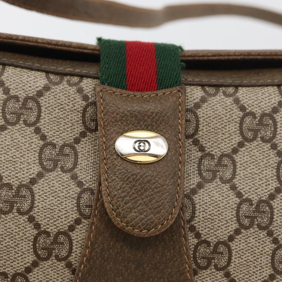 GUCCI GG Supreme Web Sherry Line Bag PVC Beige Gold 10 02 024 Auth 176473