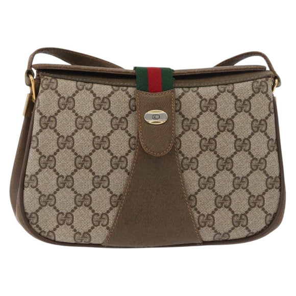 GUCCI GG Supreme Web Sherry Line Bag PVC Beige Gold 10 02 024 Auth 176473