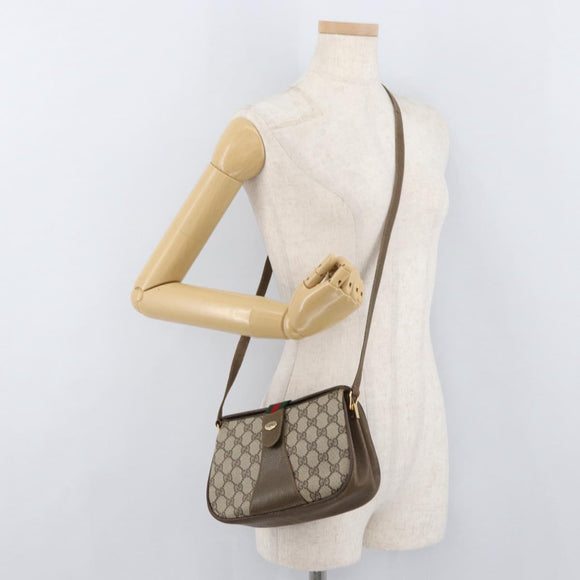 GUCCI GG Supreme Web Sherry Line Bag PVC Beige Gold 10 02 024 Auth 176473