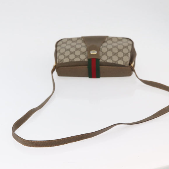 GUCCI GG Supreme Web Sherry Line Bag PVC Beige Gold 10 02 024 Auth 176473