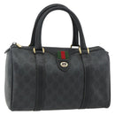 GUCCI GG Supreme Web Sherry Line Boston Bag PVC Black Gold 40 02 006 Auth 176475-1