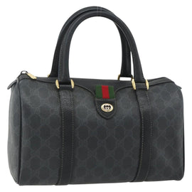 GUCCI GG Supreme Web Sherry Line Boston Bag PVC Black Gold 40 02 006 Auth 176475