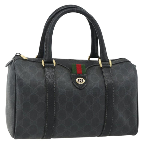 GUCCI GG Supreme Web Sherry Line Boston Bag PVC Black Gold 40 02 006 Auth 176475