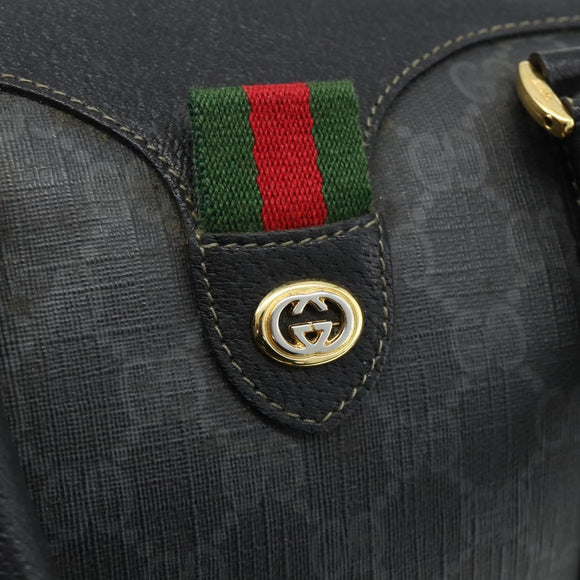 GUCCI GG Supreme Web Sherry Line Boston Bag PVC Black Gold 40 02 006 Auth 176475