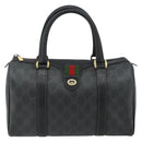 GUCCI GG Supreme Web Sherry Line Boston Bag PVC Black Gold 40 02 006 Auth 176475-13
