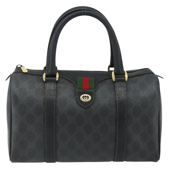 GUCCI GG Supreme Web Sherry Line Boston Bag PVC Black Gold 40 02 006 Auth 176475