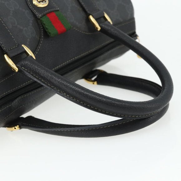 GUCCI GG Supreme Web Sherry Line Boston Bag PVC Black Gold 40 02 006 Auth 176475