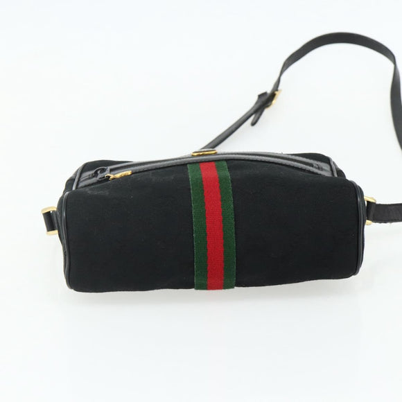 GUCCI GG Canvas Web Sherry Line Shoulder Bag Black Gold Red 010 378 Auth 176476A