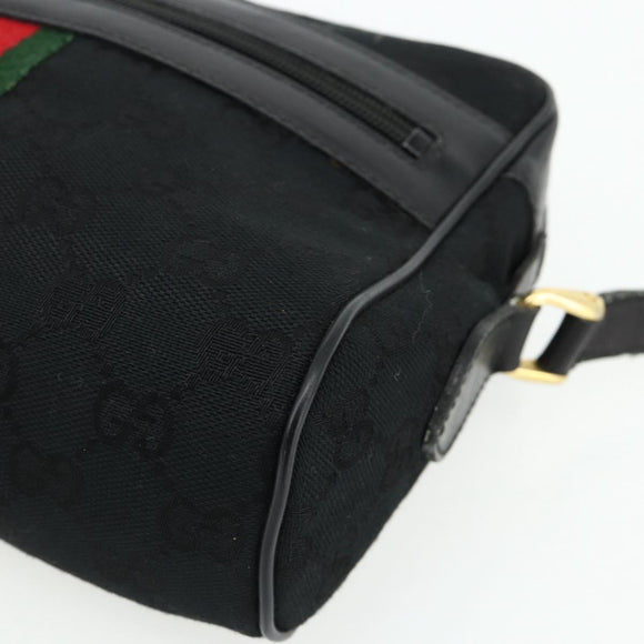 GUCCI GG Canvas Web Sherry Line Shoulder Bag Black Gold Red 010 378 Auth 176476A