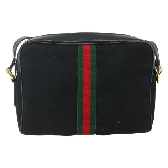 GUCCI GG Canvas Web Sherry Line Shoulder Bag Black Gold Red 010 378 Auth 176476A