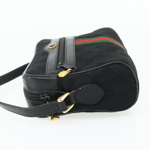 GUCCI GG Canvas Web Sherry Line Shoulder Bag Black Gold Red 010 378 Auth 176476A