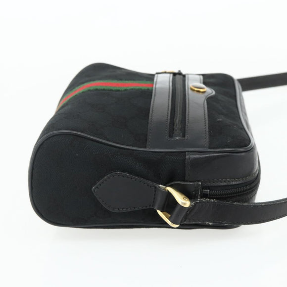 GUCCI GG Canvas Web Sherry Line Shoulder Bag Black Gold Red 010 378 Auth 176476A