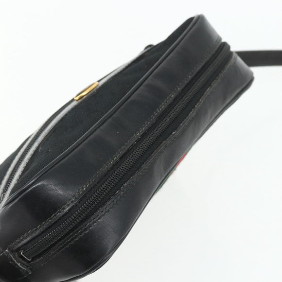 GUCCI GG Canvas Web Sherry Line Shoulder Bag Black Gold Red 010 378 Auth 176476A