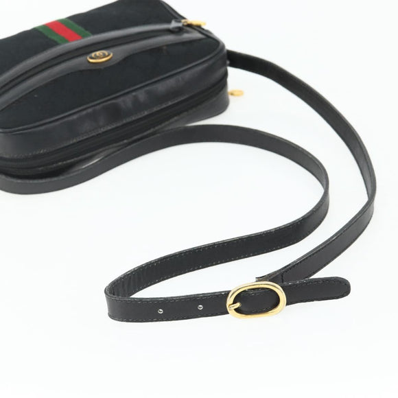 GUCCI GG Canvas Web Sherry Line Shoulder Bag Black Gold Red 010 378 Auth 176476A