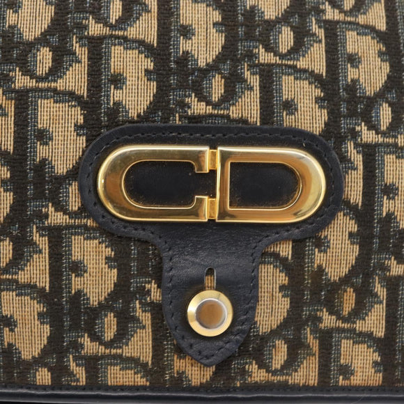 Christian Dior Trotter Canvas Shoulder Bag Navy Gold Auth 176478