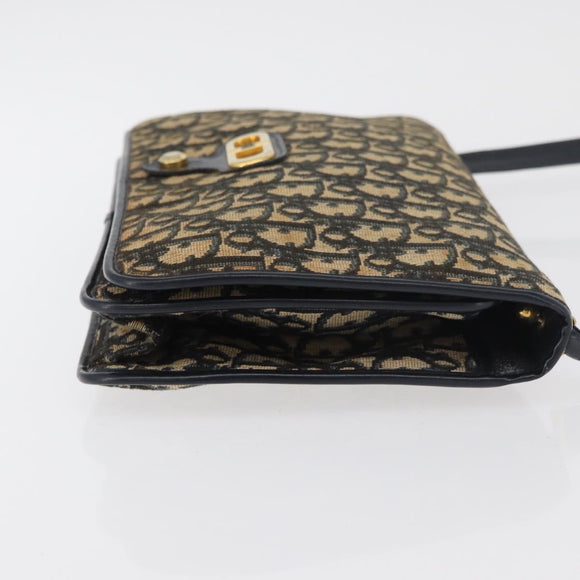 Christian Dior Trotter Canvas Shoulder Bag Navy Gold Auth 176478