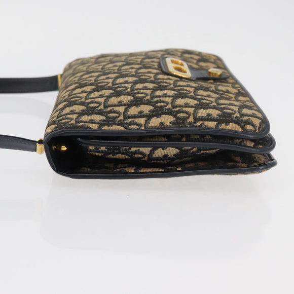 Christian Dior Trotter Canvas Shoulder Bag Navy Gold Auth 176478