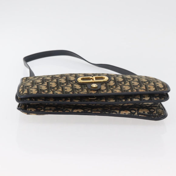 Christian Dior Trotter Canvas Shoulder Bag Navy Gold Auth 176478