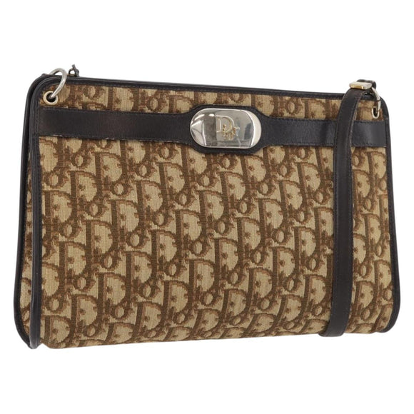Christian Dior Trotter Canvas Shoulder Bag Brown Gold Auth 176479