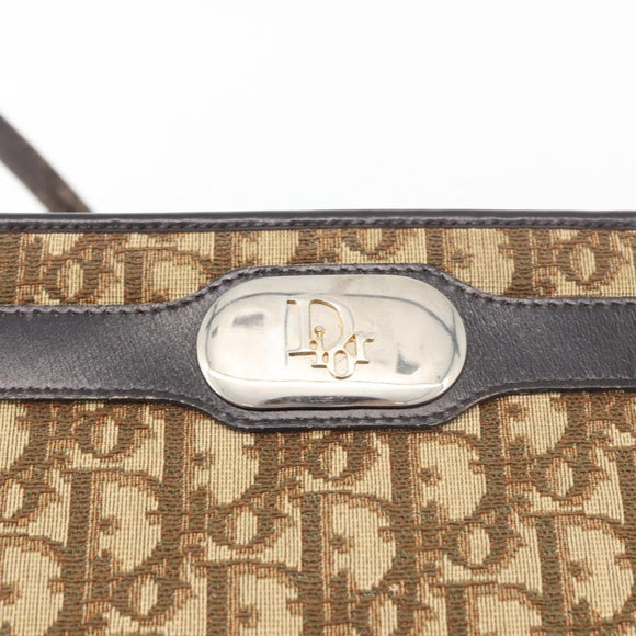 Christian Dior Trotter Canvas Shoulder Bag Brown Gold Auth 176479