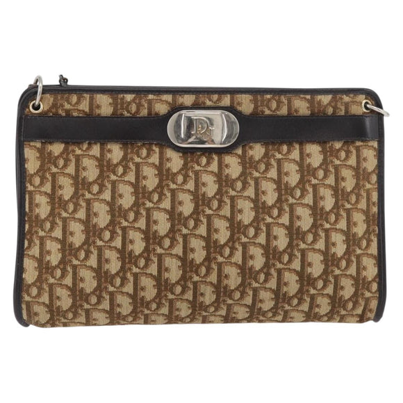 Christian Dior Trotter Canvas Shoulder Bag Brown Gold Auth 176479