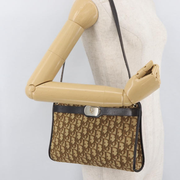 Christian Dior Trotter Canvas Shoulder Bag Brown Gold Auth 176479