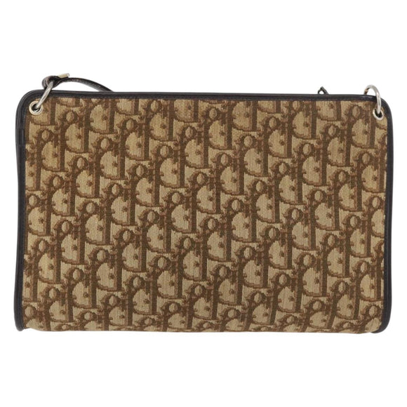 Christian Dior Trotter Canvas Shoulder Bag Brown Gold Auth 176479