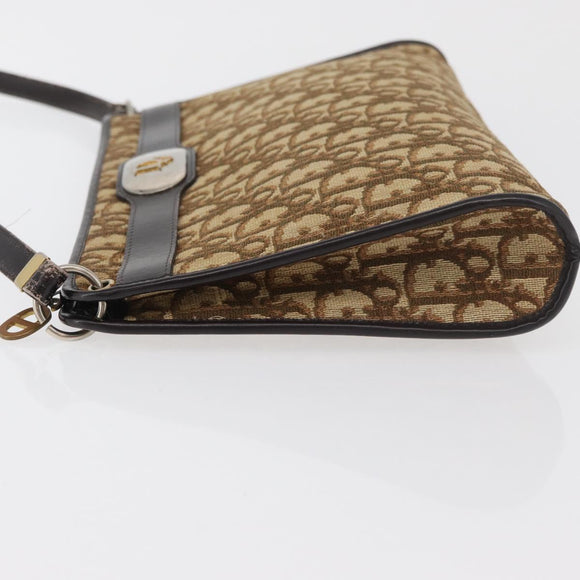 Christian Dior Trotter Canvas Shoulder Bag Brown Gold Auth 176479