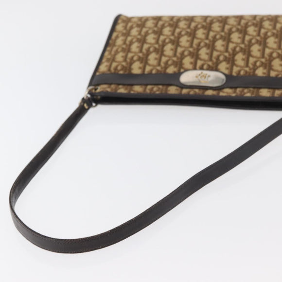Christian Dior Trotter Canvas Shoulder Bag Brown Gold Auth 176479