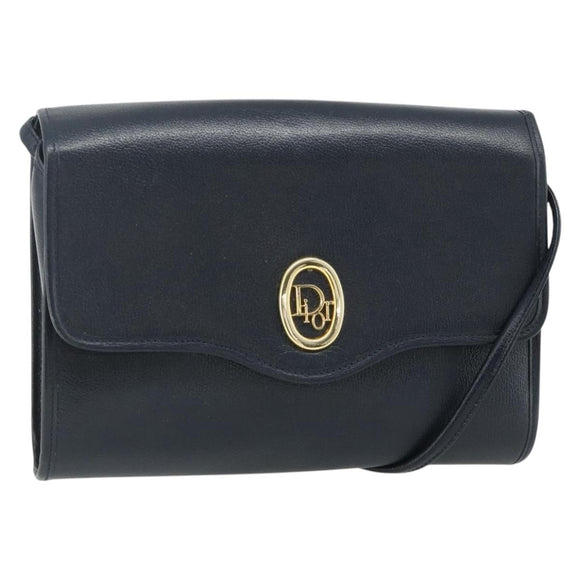 Christian Dior Shoulder Bag Leather Navy Gold Auth 176481