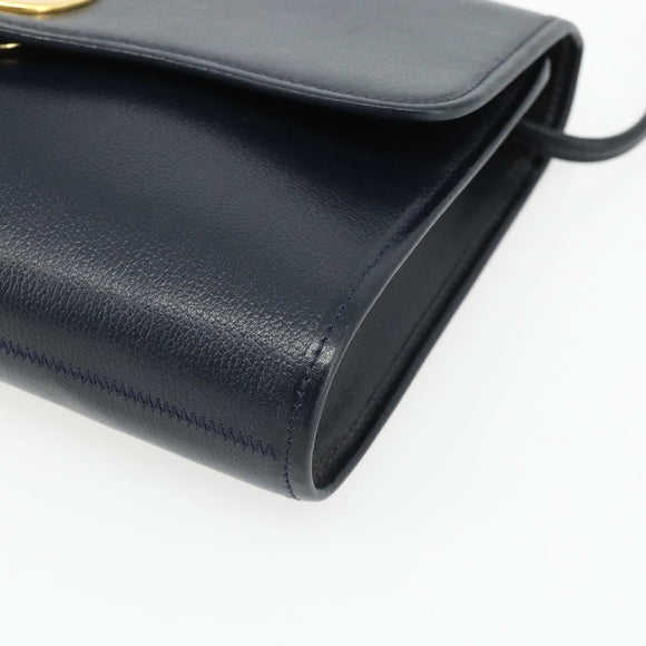 Christian Dior Shoulder Bag Leather Navy Gold Auth 176481