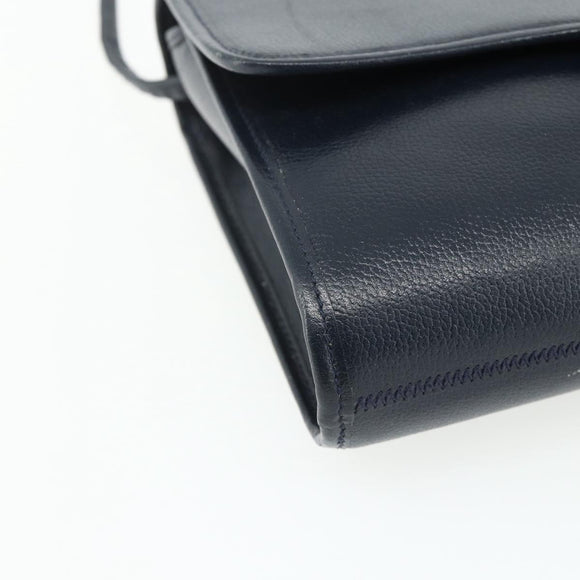 Christian Dior Shoulder Bag Leather Navy Gold Auth 176481