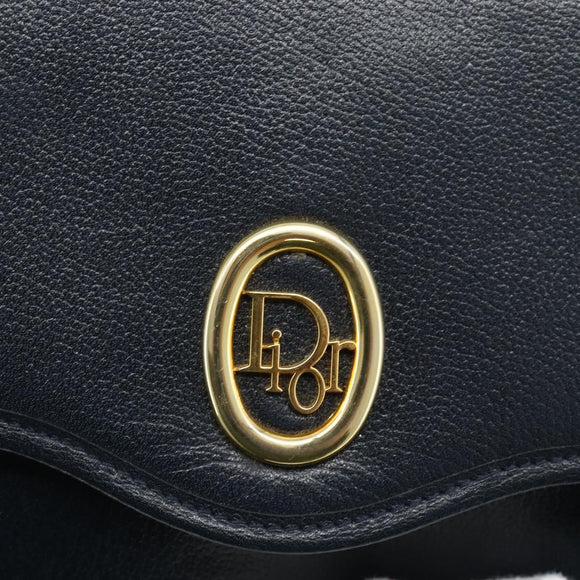 Christian Dior Shoulder Bag Leather Navy Gold Auth 176481