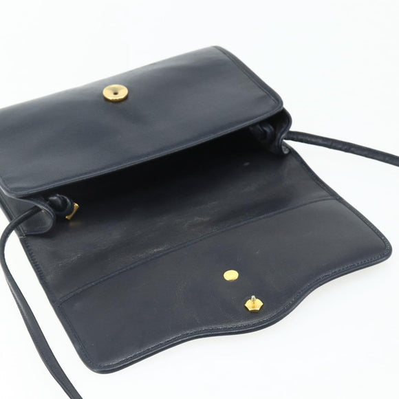 Christian Dior Shoulder Bag Leather Navy Gold Auth 176481